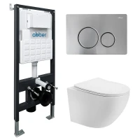 Комплект унитаза Abber Bequem AC1100T-AC0105-AC0121MCH с сиденьем Микролифт и клавишей смыва цвет Матовый хром