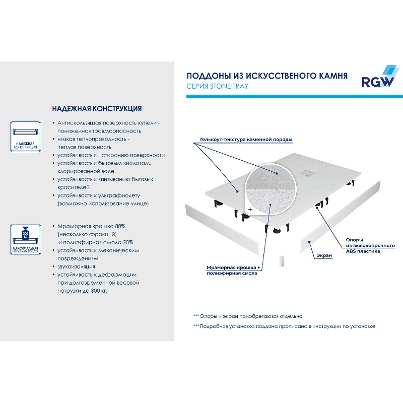 Душевой поддон из искусственного камня RGW Stone Tray ST-De 160x80 16152816-13 Пустыня