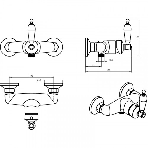 Смеситель для душа Boheme Vogue Crystal 224-CRST Хром латунь на стену