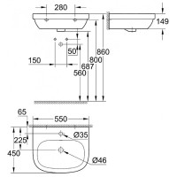 Раковина Grohe Euro Ceramic 55 39336000 Альпин-белый фаянс подвесная