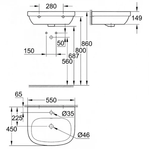 Раковина Grohe Euro Ceramic 55 39336000 Альпин-белый фаянс подвесная