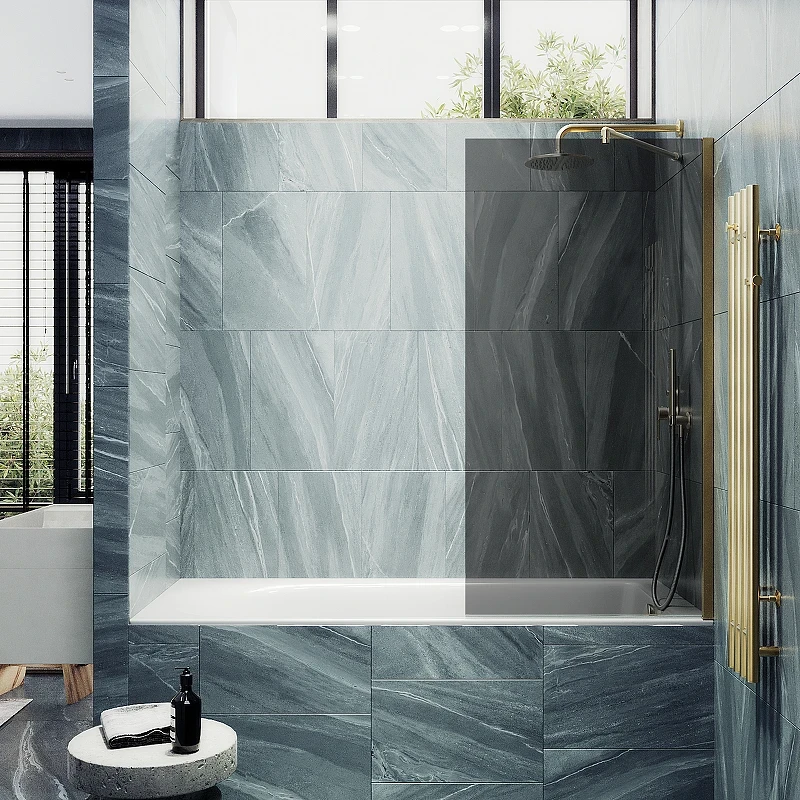 Шторка на ванну Maybah Glass MGV-78-3ш 400x1400 в широком профиле Золото стекло графитовое