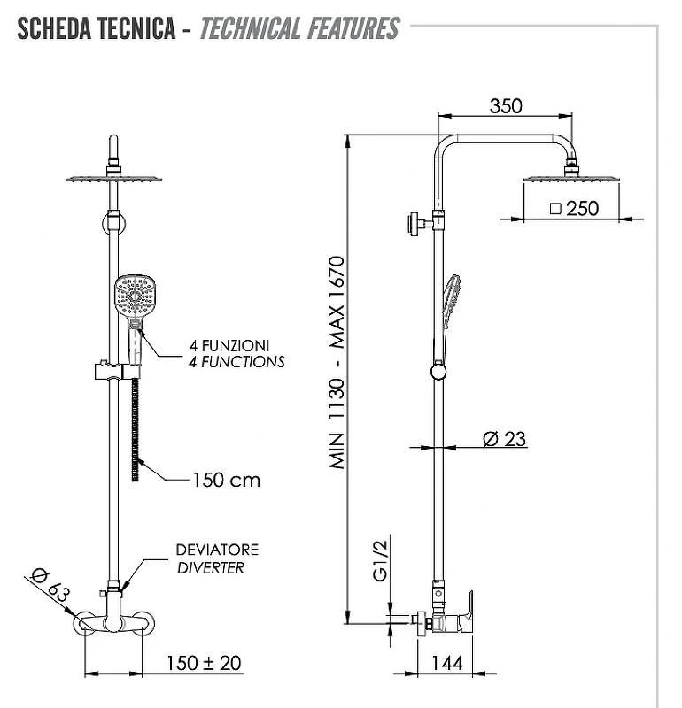 Душевая система Remer Energy EY37A8CPUFD25G цвет Хром