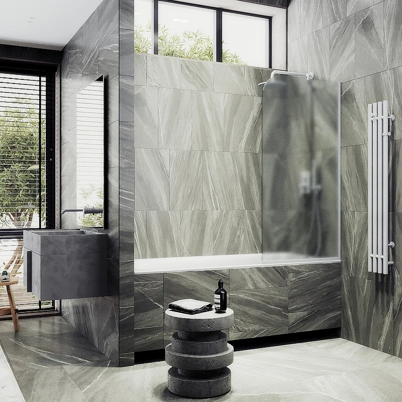 Шторка на ванну Maybah Glass MGV-130-1у 340x1400 в узком профиле Белый стекло сатиновое