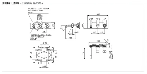 Смеситель для ванны Remer Element ET54D2 цвет Хром