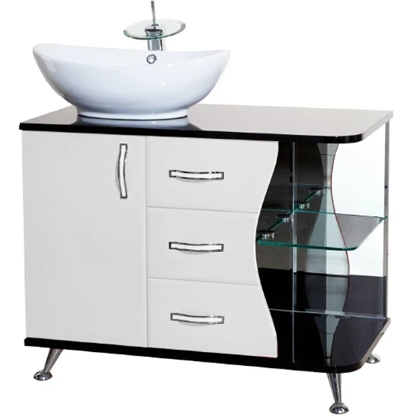 Тумба под раковину Bellezza Рио 90 L 4633615142269 Черная Белая МДФ / ЛДСП
