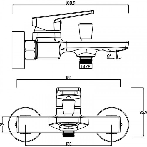 Смеситель для ванны Swedbe Kronos 2030 Хром латунь на стену