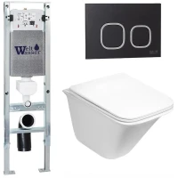 Комплект унитаза с инсталляцией WeltWasser AMBERG 350 ST + ROTBACH 004 GL-WT + AMBERG RD-BL 10000006567 цвет Белый глянцевый с сиденьем Микролифт и клавишей смыва цвет Черный