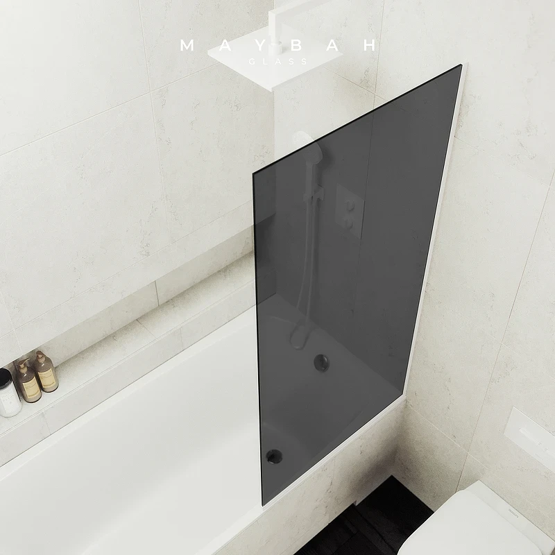 Шторка на ванну Maybah Glass MGV-79-1у 500x1400 в узком профиле Белый стекло графитовое