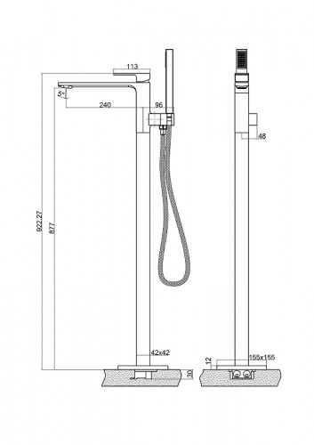 Смеситель для ванны BelBagno Luce LUC-FMT-ORO Золото латунь на пол