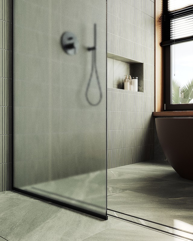 Душевая перегородка Maybah Glass MGD-706-6у 690x1950 в узком профиле Черный стекло сатиновое