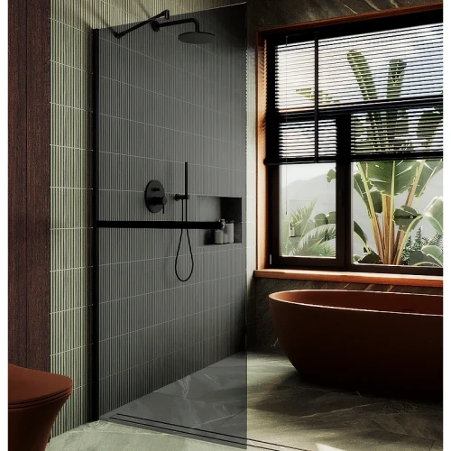 Душевая перегородка Maybah Glass MGD-711-6ш 1090x1950 в широком профиле Черный стекло графитовое