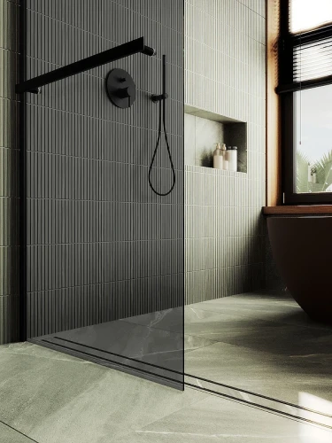 Душевая перегородка Maybah Glass MGD-711-6ш 1090x1950 в широком профиле Черный стекло графитовое