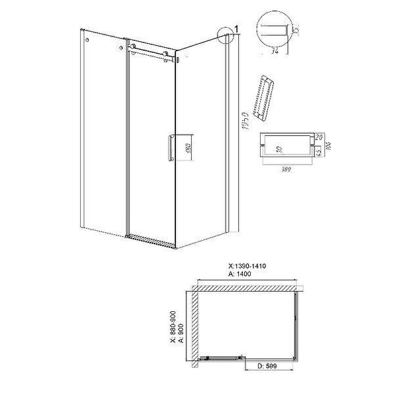 Душевой уголок Grossman Classic 140x90 120.K33.04.1490.21.00 профиль Черный матовый стекло прозрачное
