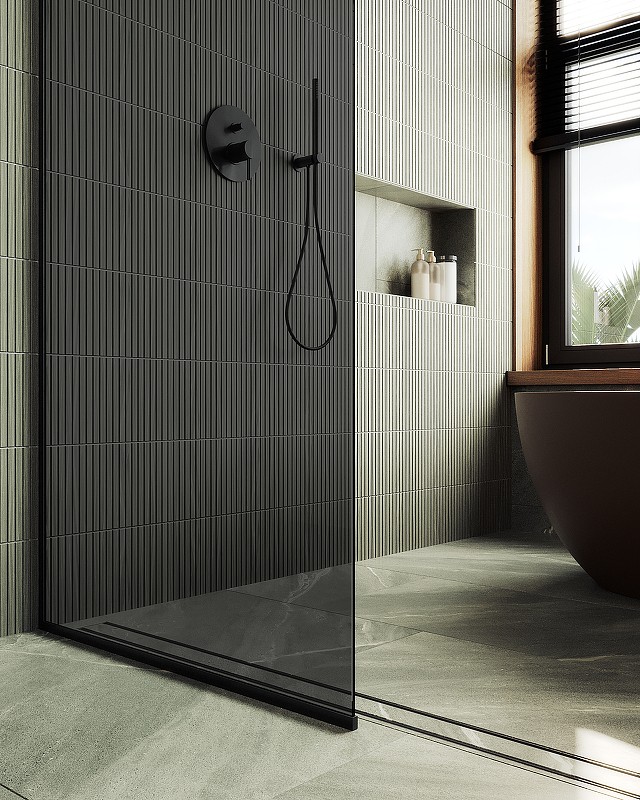 Душевая перегородка Maybah Glass MGD-698-6у 790x1950 в узком профиле Черный стекло графитовое