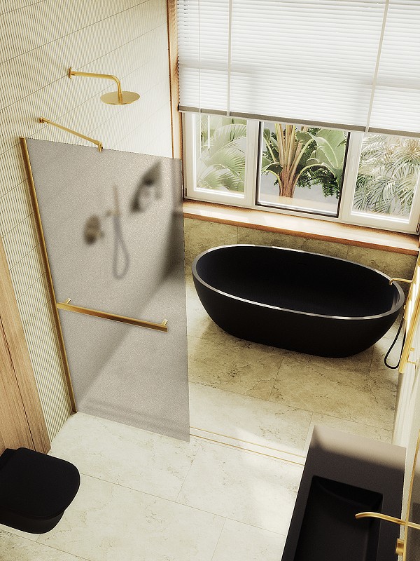 Душевая перегородка Maybah Glass MGD-734-3ш 890x1950 в широком профиле Золото стекло бронзовое матовое