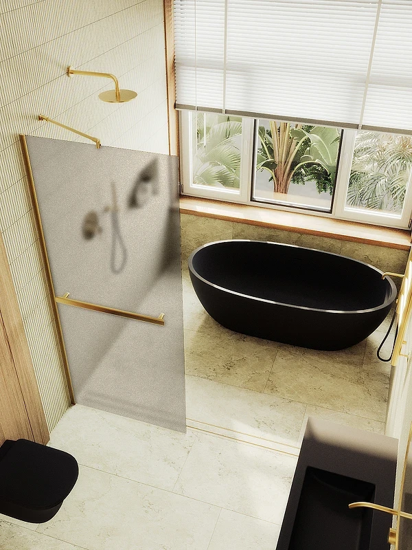 Душевая перегородка Maybah Glass MGD-734-3ш 890x1950 в широком профиле Золото стекло бронзовое матовое