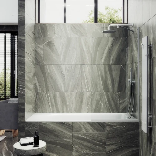 Шторка на ванну Maybah Glass MGV-131-1у 340x1400 в узком профиле Белый стекло прозрачное