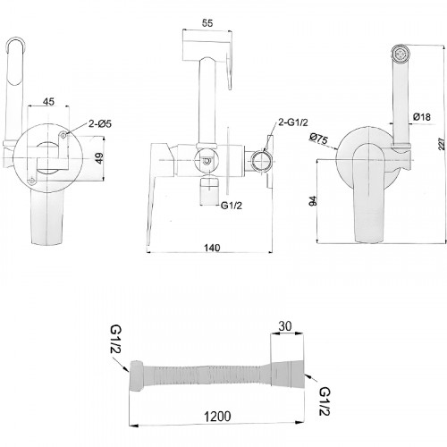 Гигиенический душ со смесителем WellWant WWG00010M Хром