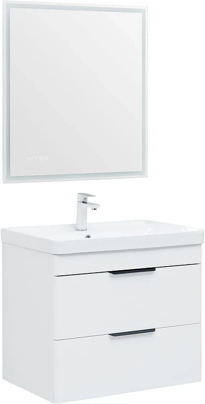 Тумба с раковиной Aquanet Ирис new 70 312428 подвесная цвет Белый глянец