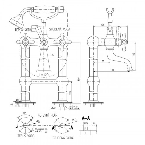 Смеситель для ванны Rav Slezak Morava retro MK150.5/2SM Бронза латунь на пол