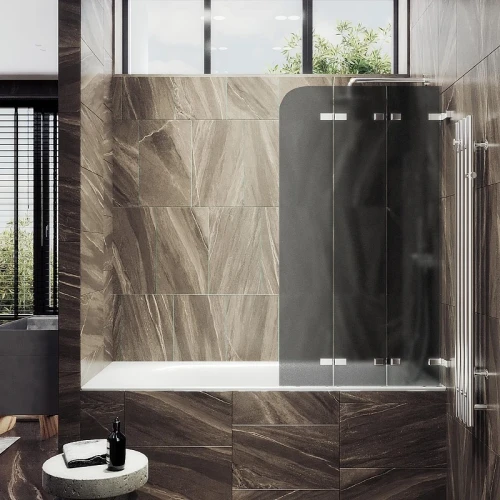 Шторка для ванны Maybah Glass MGV-582-4 750х1400 складная 3 секции Хром глянцевый стекло графитовое матовое