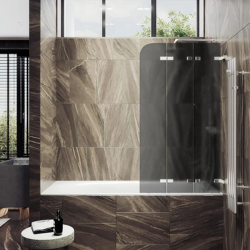 Шторка для ванны Maybah Glass MGV-582-4 750х1400 складная 3 секции Хром глянцевый стекло графитовое матовое