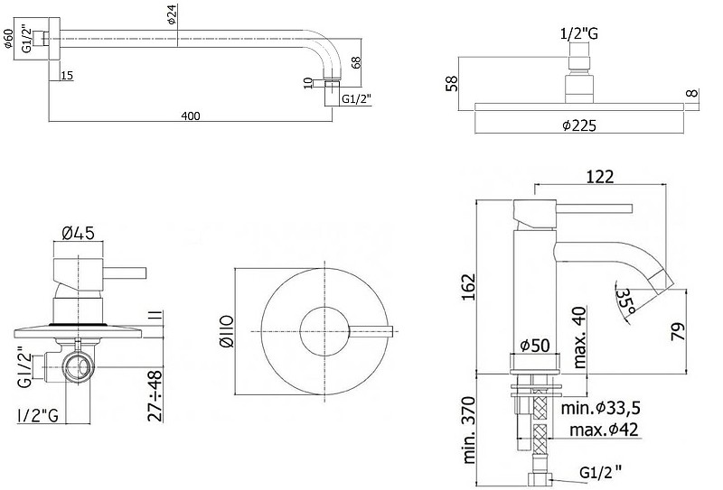 Комплект смесителей Paffoni Light KITLIG011NO071 Черный матовый латунь