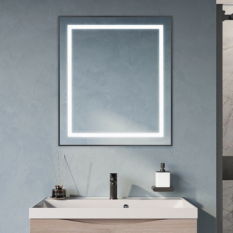Зеркало BelBagno Kraft 70 SPC-KRAFT-700-800-SENS-NERO с подсветкой Черное с сенсорным выключателем стекло