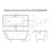 Чугунная ванна Delice Continental Plus 170x70 DLR230634R с отверстиями под ручки без антискользящего покрытия