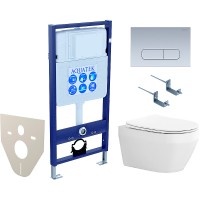 Комплект унитаза с инсталляцией Aquatek Set Aquatek Лея cm-014 4в1 с сиденьем Микролифт и клавишей смыва Хром матовый фарфор подвесной