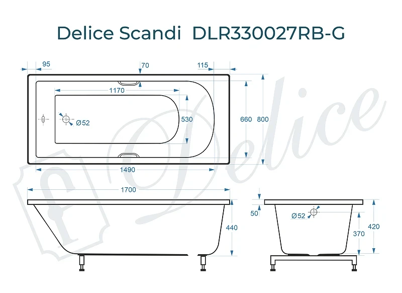 Ванна из искусственного камня Delice Scandi 170х80 DLR330027RB-G цвет Белый