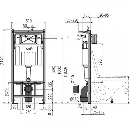 Инсталляция Alcaplast Sadromodul AM101/1120-0001 (AM101/1120) для унитаза без клавиши смыва нержавеющая сталь