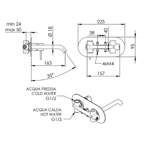 Смеситель для раковины Remer X-Style X15NO Черный матовый латунь встраиваемый