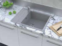 Кухонная мойка GranFest Level GF-LV-660L Серая искусственный камень (литьевой мрамор) встраиваемый