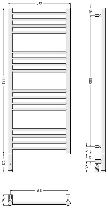 Электрический полотенцесушитель Сунержа Богема 3.0 прямая 100x40 31-5804-1040 цвет Матовый чёрный
