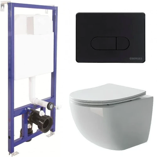Унитаз с инсталляцией Ceramicanova Forma CN3009 + Berges Novum D5 040235 с сиденьем Микролифт и Черной матовой клавишей смыва