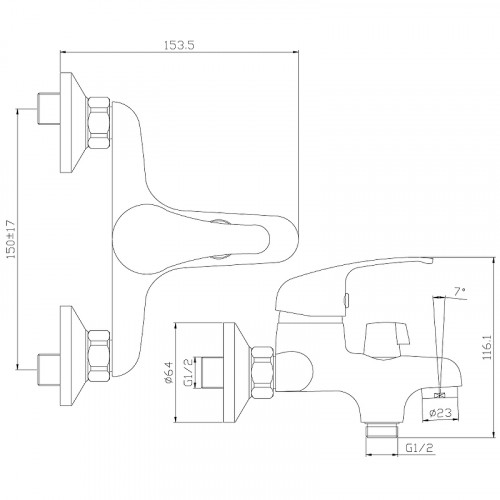Смеситель для ванны Rossinka Y35-30 Хром латунь на стену