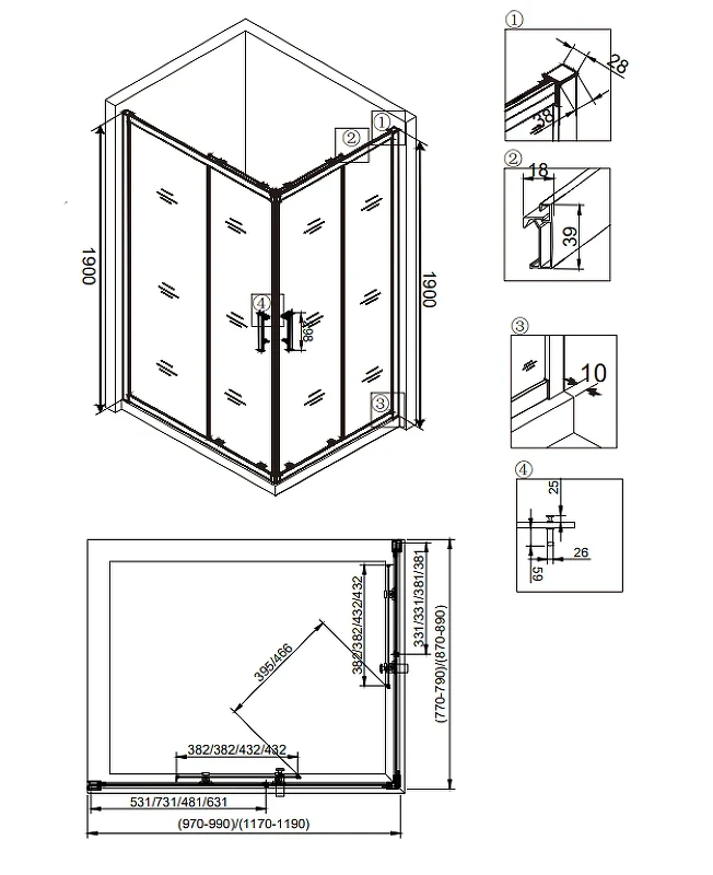 Душевой уголок Veconi Rovigo RV-30 100x80 RV30-10080PR-01-19C3 профиль Хром стекло прозрачное