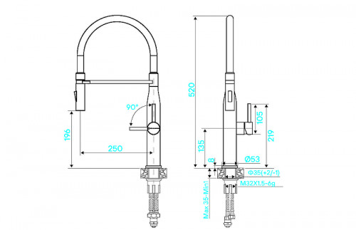 Смеситель для кухни KUCHENSTERN KERN-E 406BL40 цвет Черный матовый
