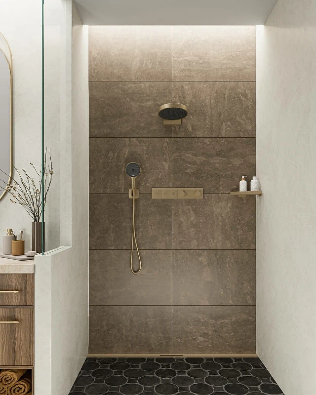 Смеситель для душа Hansgrohe RainSelect 15380140 с термостатом Шлифованная бронза латунь встраиваемый