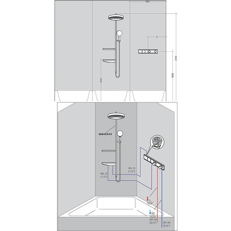 Смеситель для душа Hansgrohe RainSelect 15380140 с термостатом Шлифованная бронза латунь встраиваемый