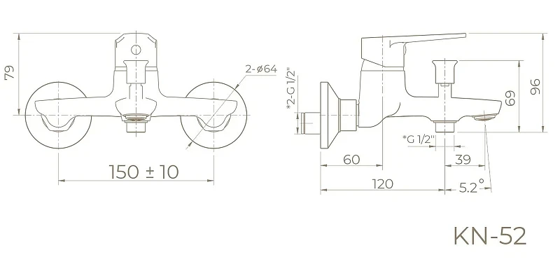 Смеситель для ванны Knotlor Pulse KN-52 цвет Хром