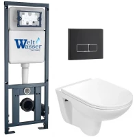 Комплект унитаза с инсталляцией WeltWasser MARBERG 410 + BAARBACH 004 GL-WT + MAR 410 SE MT-BL 10000010357 цвет Белый глянцевый с сиденьем Микролифт и клавишей смыва цвет Черный матовый