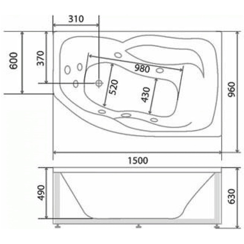 Акриловая ванна BellSan Сати 150х100 L 4627171531438 с гидромассажем