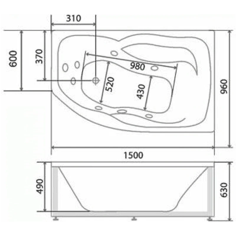 Акриловая ванна BellSan Сати 150х100 L 4627171531438 с гидромассажем