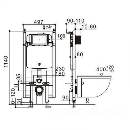 Комплект унитаза со смывным бачком WeltWasser Amberg 404 / Merzbach 002 GL-WT / Amberg RD-WT 10000011789 цвет Белый глянцевый с сиденьем Микролифт и клавишей смыва цвет Белый