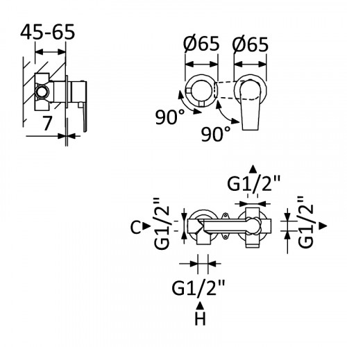 Смеситель для душа Cezares Nautic NAUTIC-VDIM2-M-NOP Черный матовый латунь встраиваемый