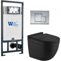 Комплект унитаза с инсталляцией WeltWasser MARBERG 507 + HEIMBACH 043 MT-BL + MAR 507 SE-CR 10000012256 цвет Черный матовый с сиденьем Микролифт и клавишей смыва цвет Хром