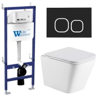 Комплект унитаза с инсталляцией WeltWasser BAMBERG 460 + GELBACH 043 MT-WT + BAMBERG BL 10000012799 цвет Белый матовый с сиденьем Микролифт и клавишей смыва цвет Черный